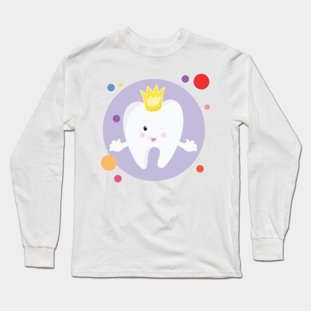 Queen King Shiny Clean Cute Kawaii Tooth Long Sleeve T-Shirt by The Little Store Of Magic